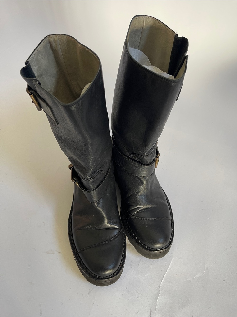 Vivienne Westwood Anglomania Black Leather Double Buckle Biker Boots AW16 US 7 - Picture 11 of 15